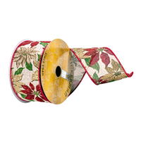 2.5"x10yd Beige/Red Poinsettia Ribbon