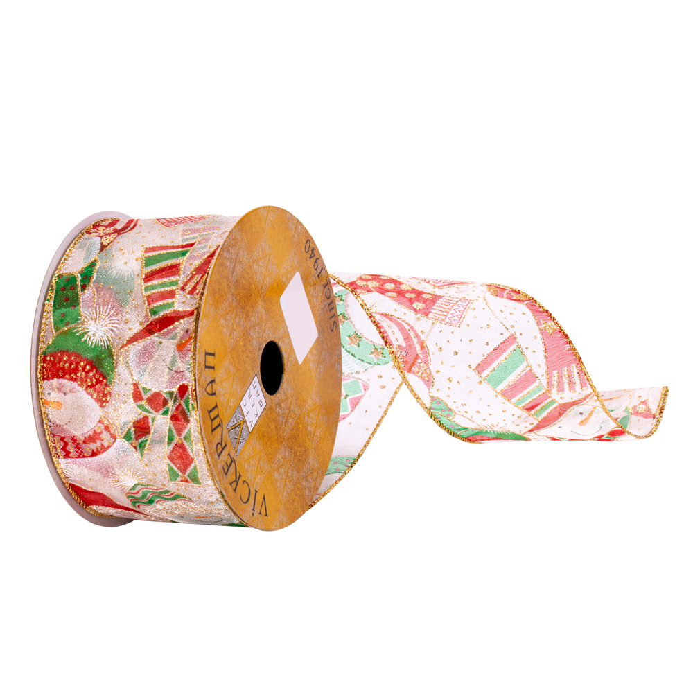 2.5"x10yd White Mesh Snowman Ribbon