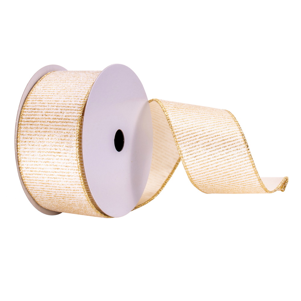 2.5"x10yd White/ Gold Stripes Ribbon