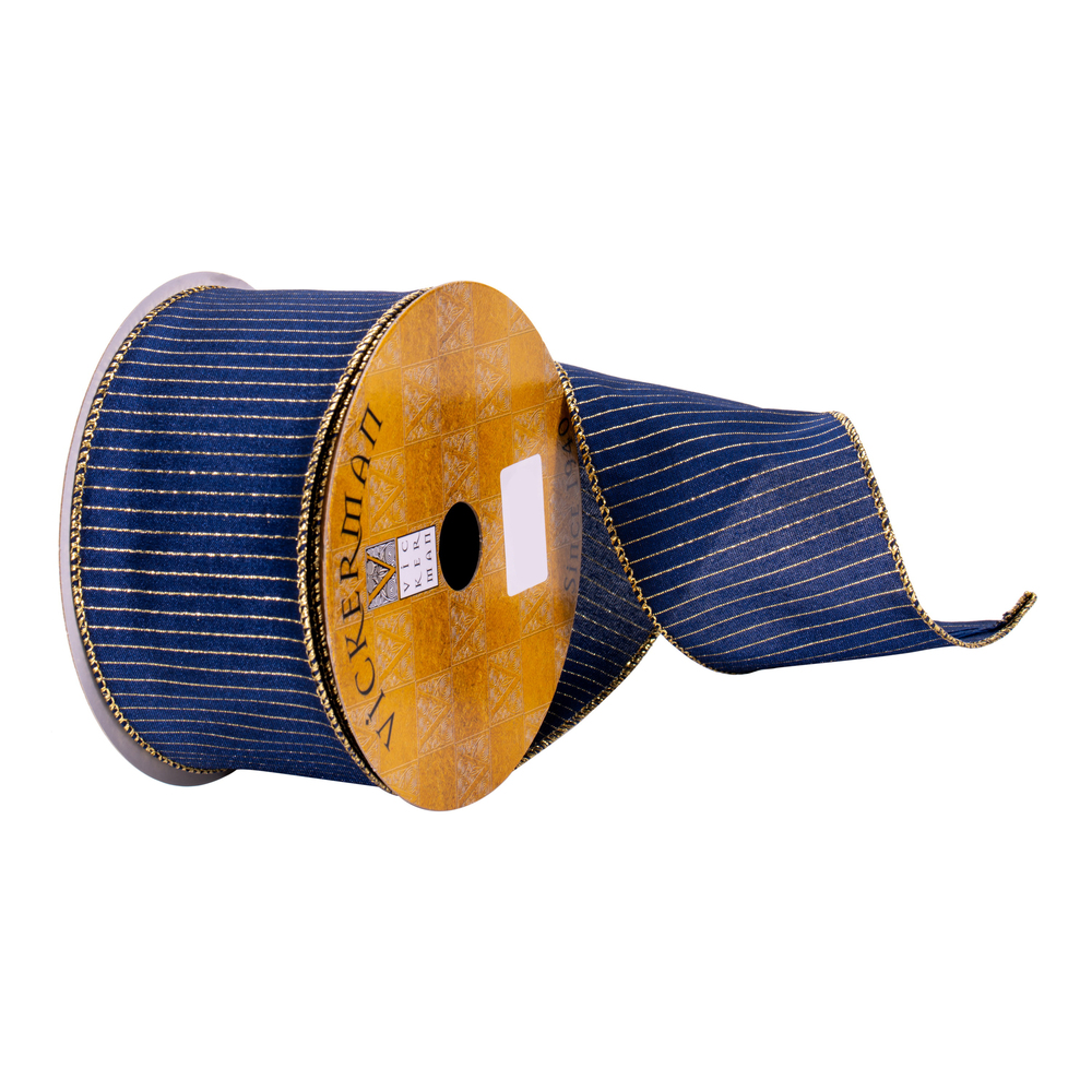 Vickerman 2.5" x 10 yd Gold Stripes Ribbon