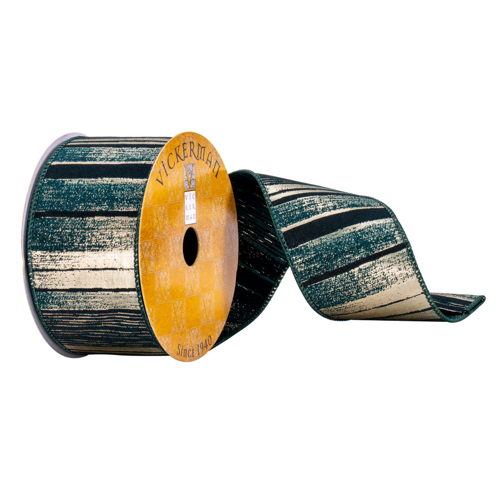 Vickerman 2.5" x 10 Ribbon with Gold Abstract Lines