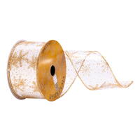 2.5"x10yd Clear PVC Gold Snowflake Ribbn