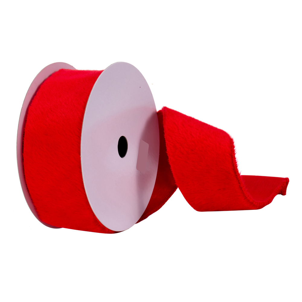 2.5"x10yd Red Faux Fur Ribbon