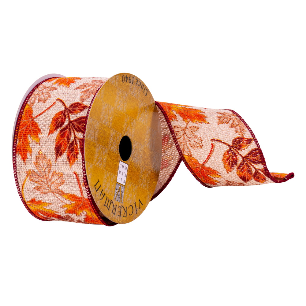 2.5"x10yd Jute Fall Leaves Ribbon