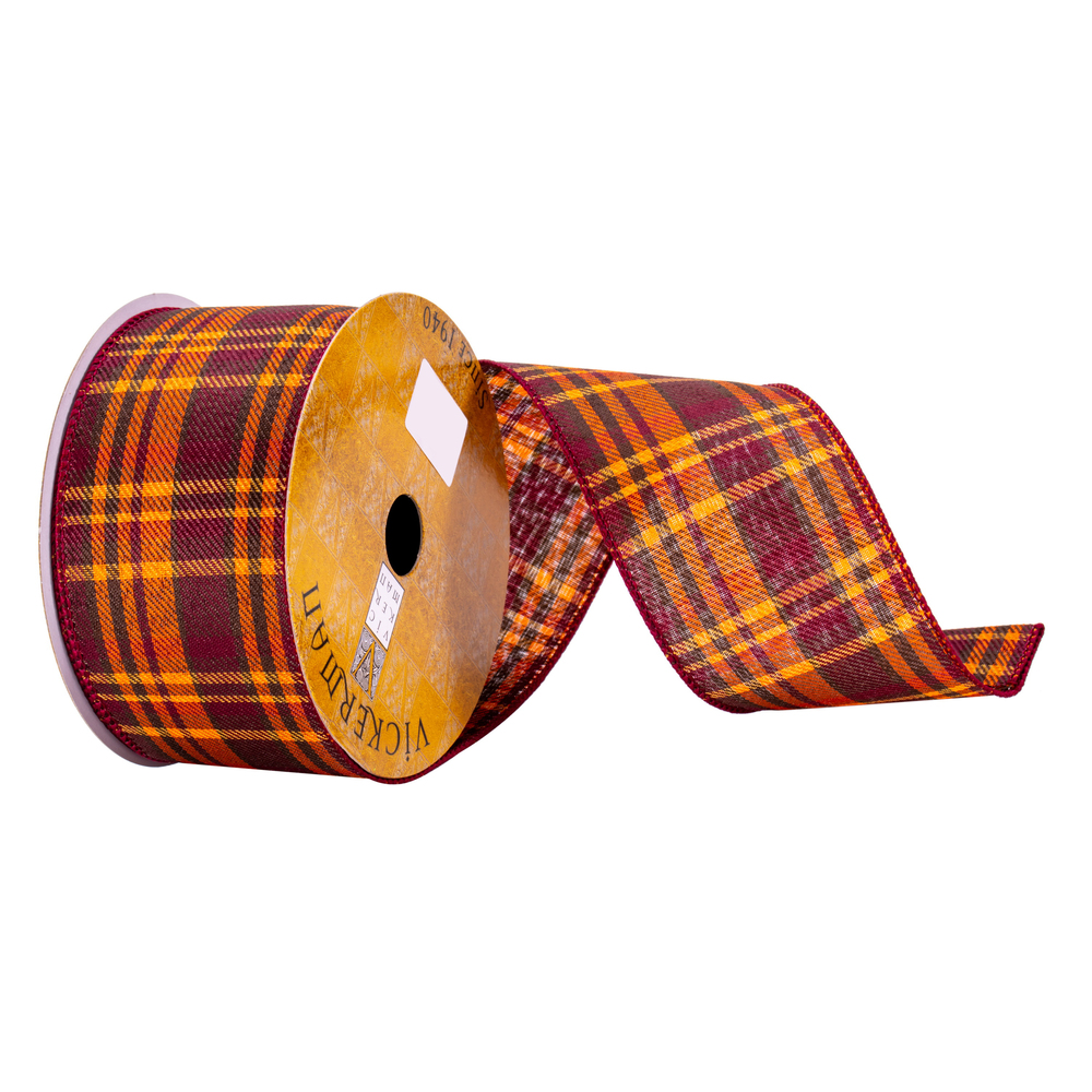 2.5"x10yd Burgundy Orange Plaid Ribbon