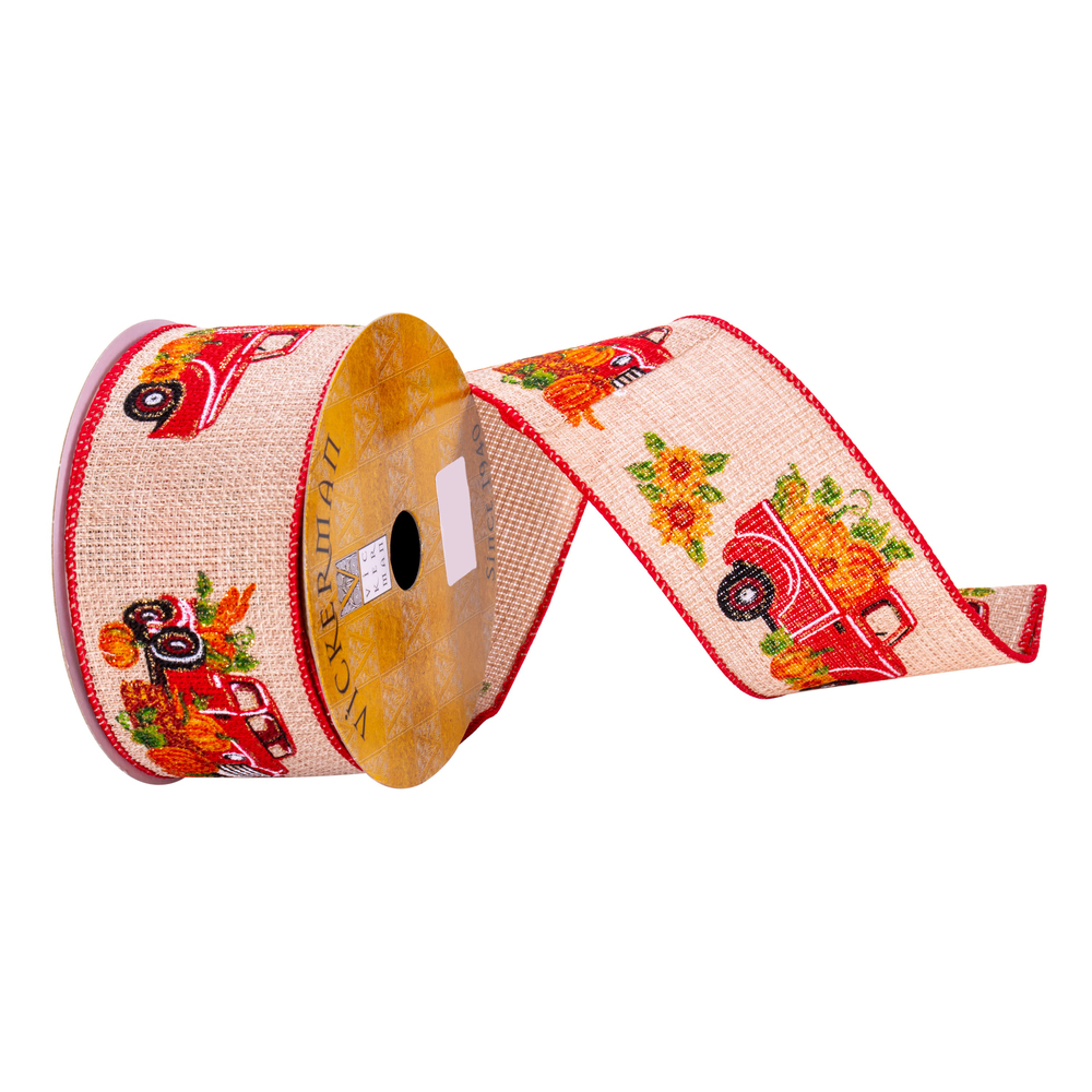2.5"x10yd Jute Red Harvest Truck Ribbon