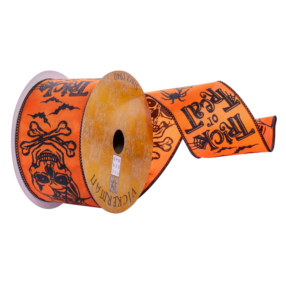 Vickerman 2.5" x 10 Yards Trick Or Treat Ribbon. Wired edge.