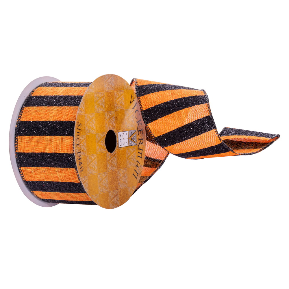 2.5"x10yd Orange Black Stripe Ribbon
