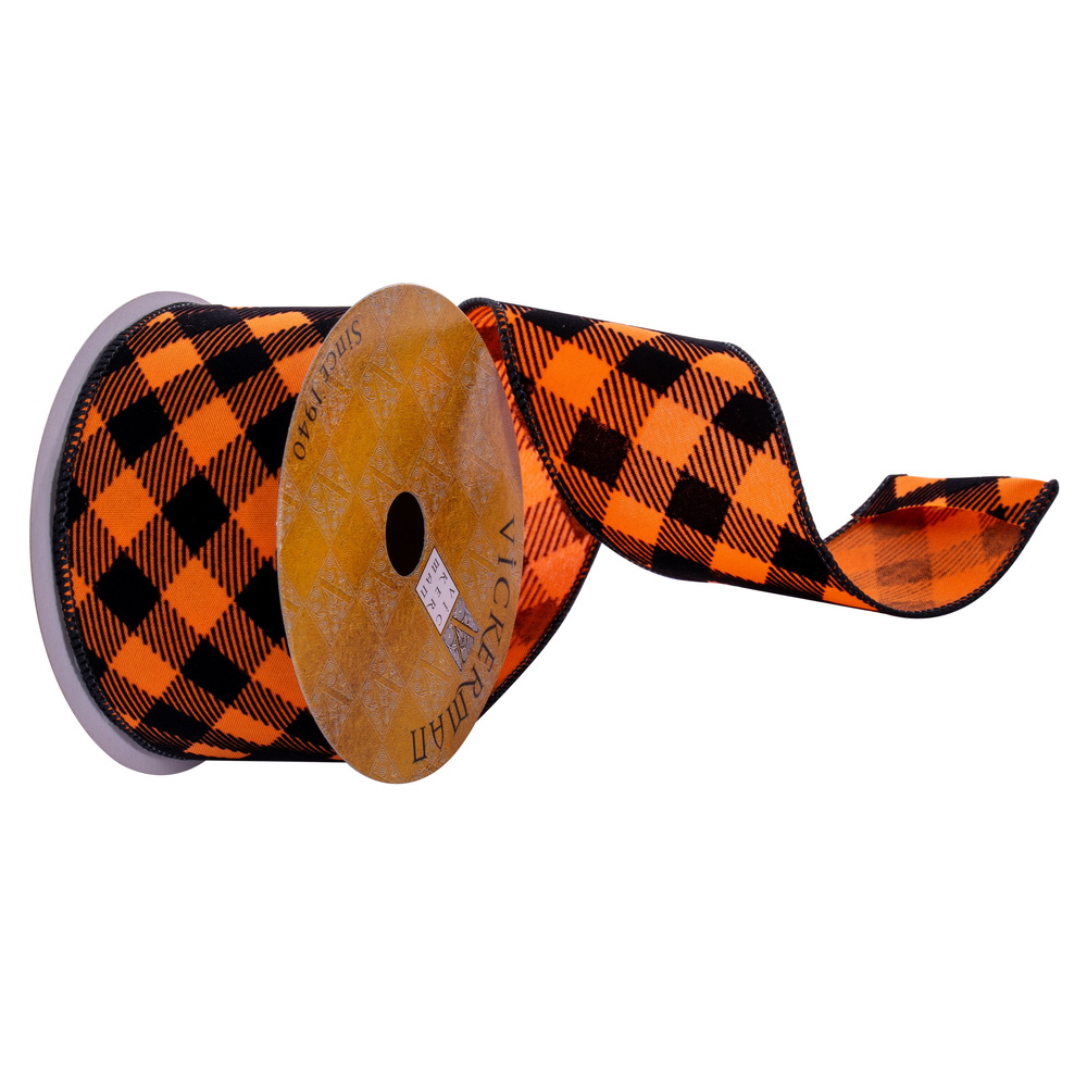 2.5"x10yd Orange Black Plaid Ribbon