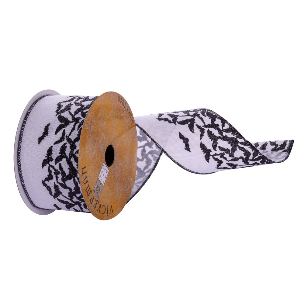 2.5"x10yd Black White Bats Ribbon