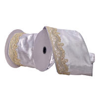 Vickerman Gold Embroidery One Sided Wired Edge Christmas Ribbon