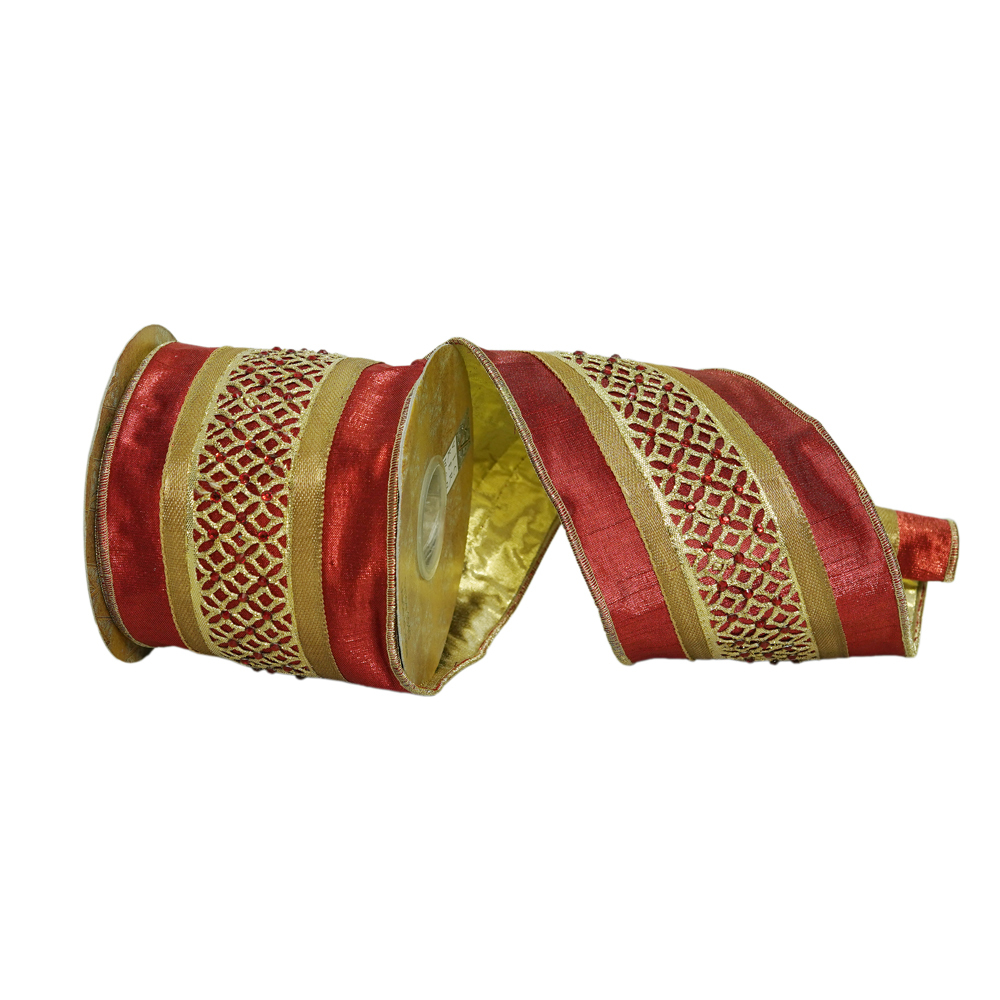 Vickerman 4"x5yd Jeweled Wired Edge Ribbon