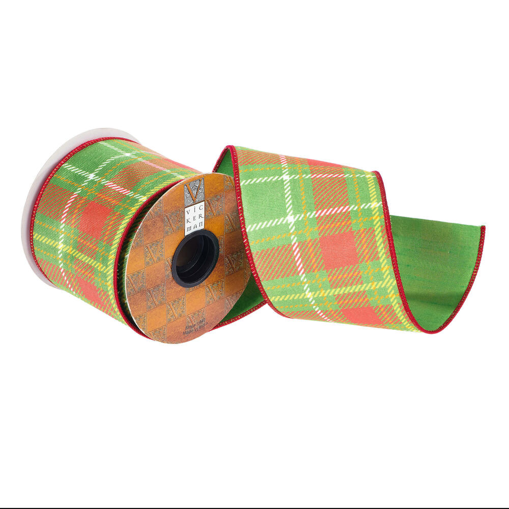 Vickerman 4"x10YD Plaid Wired Edge Ribbon