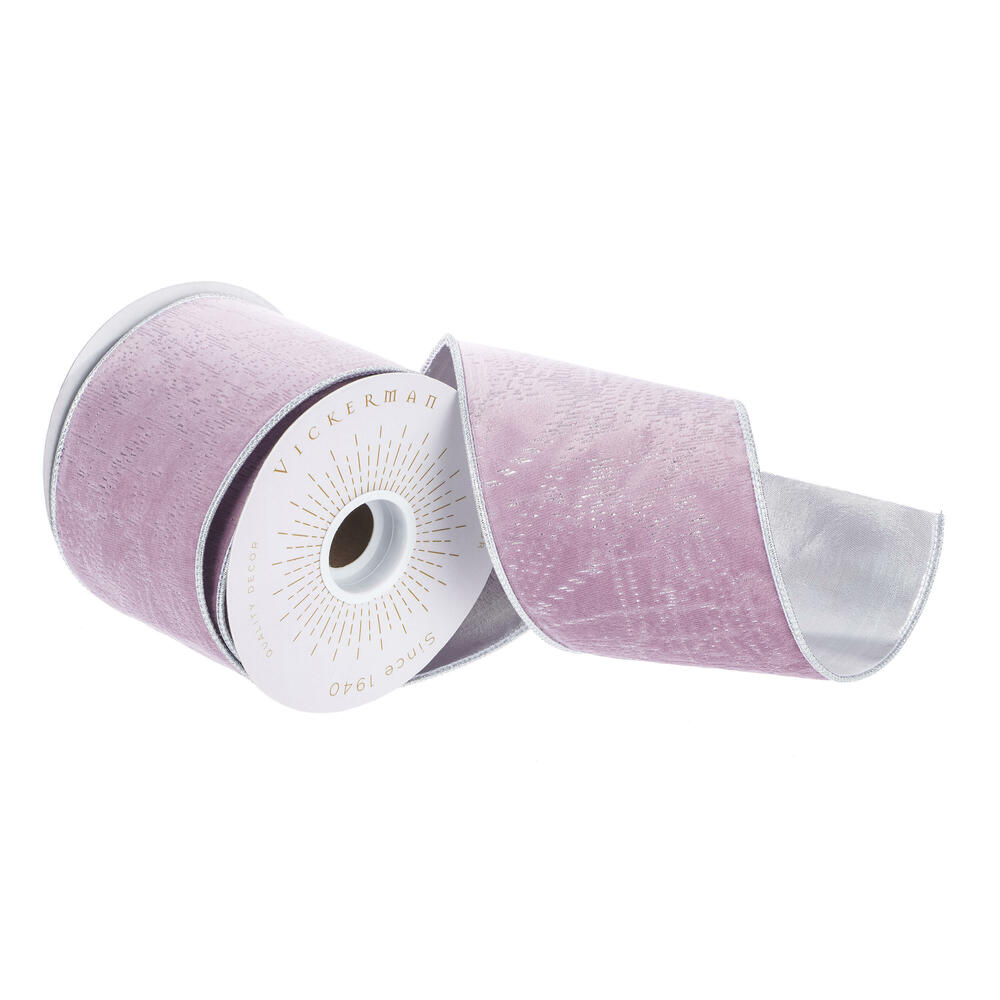 4"x10yd Light Pink/Silver Woven Ribbon