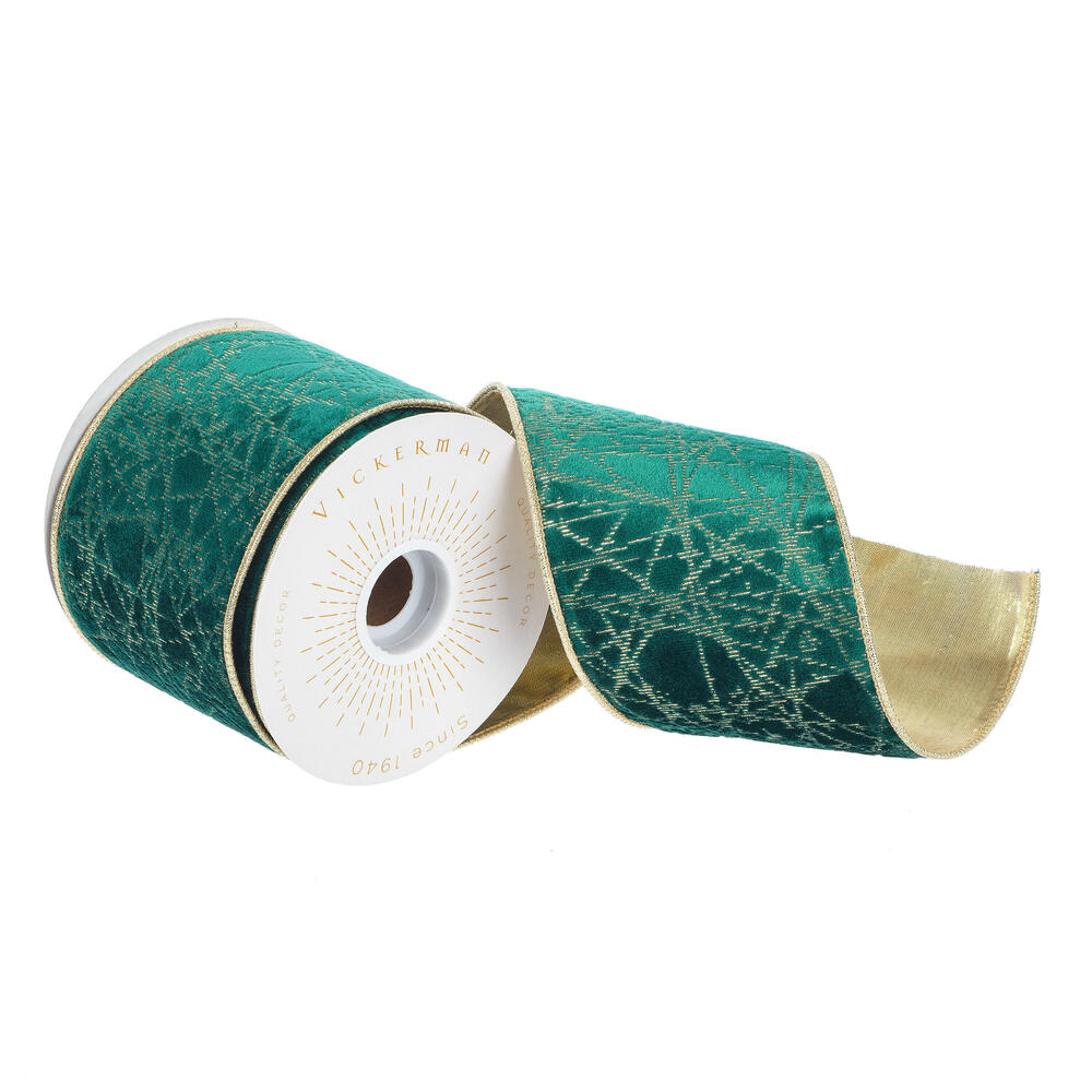 4"x10yd Dark Green/Gold Lines Ribbon