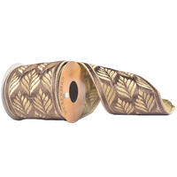 Vickerman 4" x 10yd Light Brown Holiday Pattern Wired Ribbon