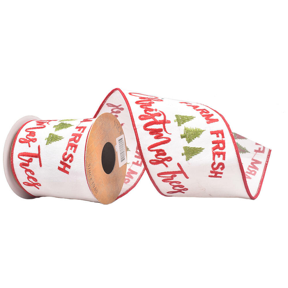 4"x10yd White Farm Fresh Trees Ribbon