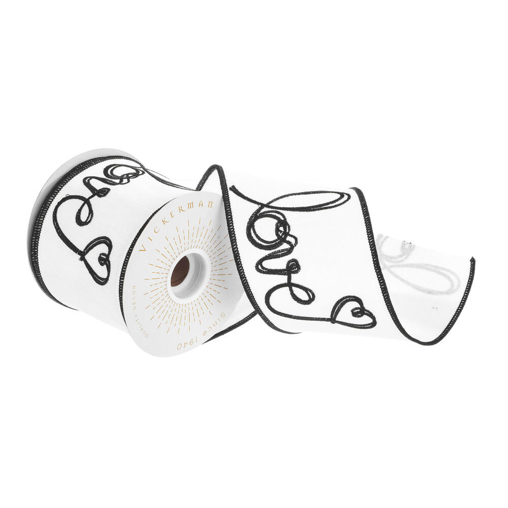 4"x10yd White/Black Love Print Ribbon