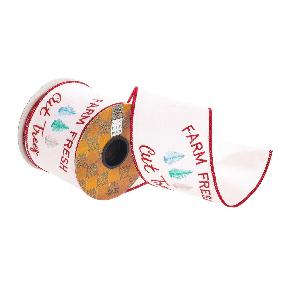 4"x10yd White/Red Farm Fresh Tree Ribbon