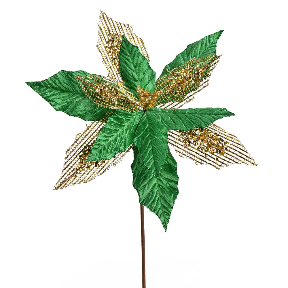Vickerman 13" Poinsettia Mesh Glitter Aritificial Christmas Spray