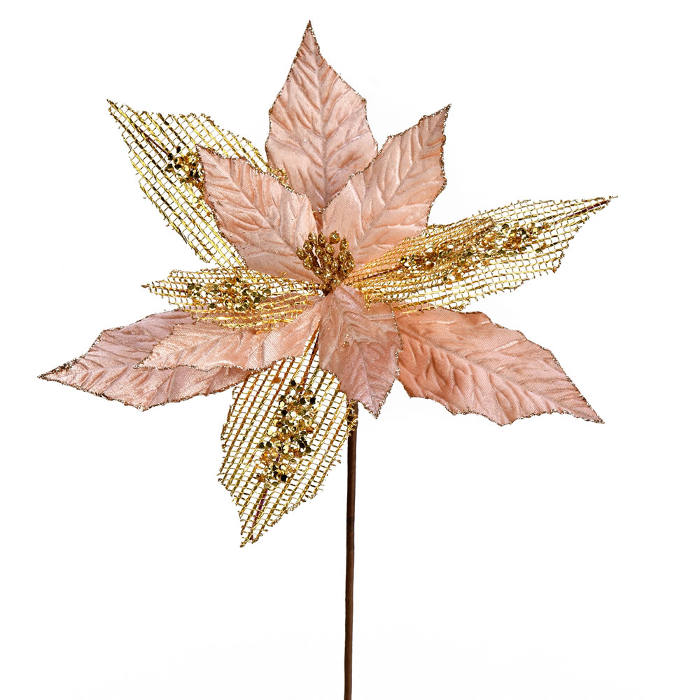 Vickerman 13" Poinsettia Mesh Glitter Aritificial Christmas Spray
