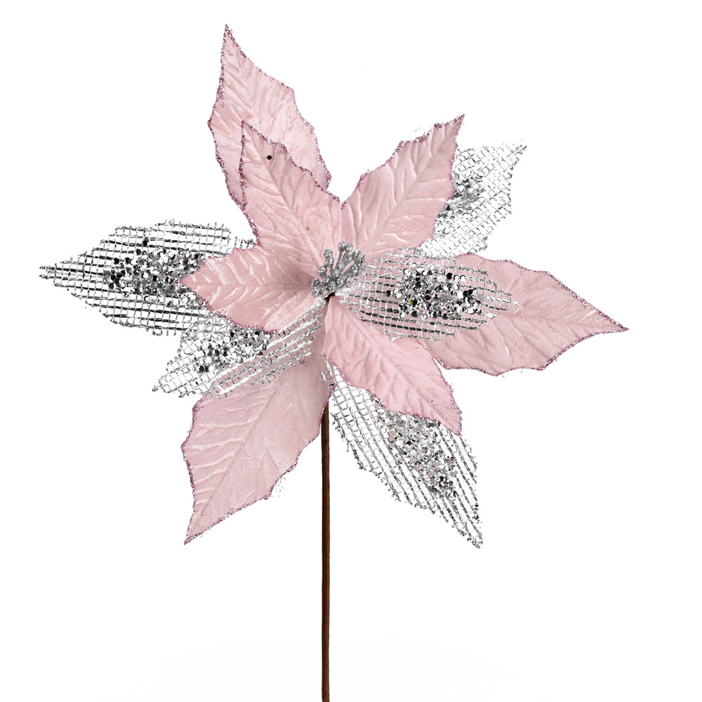 Vickerman 13" Poinsettia Mesh Glitter Aritificial Christmas Spray