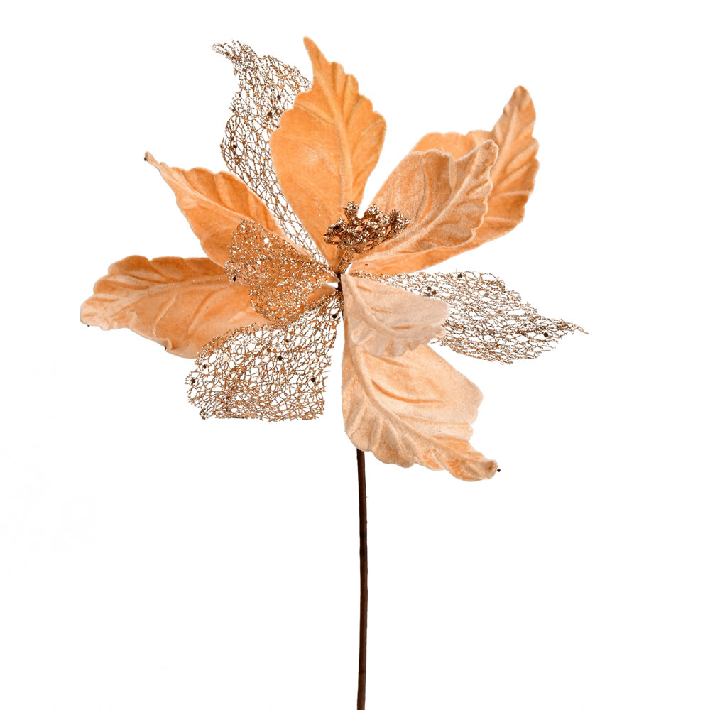 Vickerman 12" Velvet Poinsettia Mesh Aritificial Christmas Spray