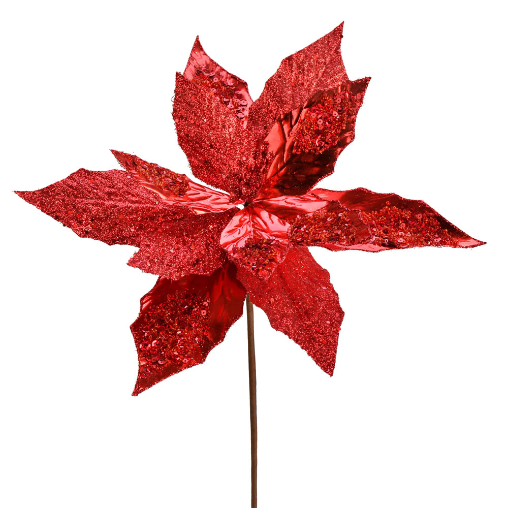 Vickerman 13" Poinsettia Sequin Aritificial Christmas Spray