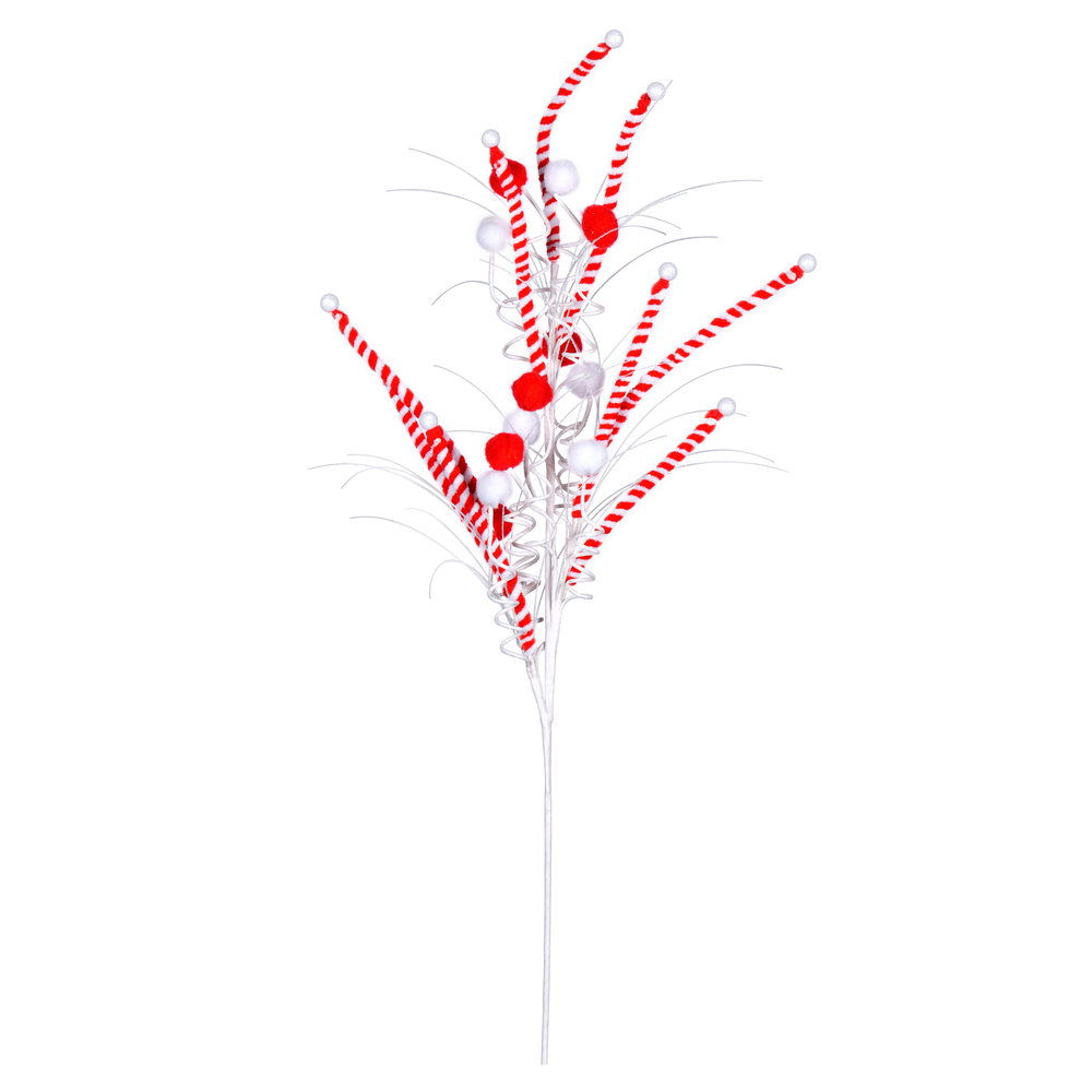 20" Red/White Candy Cane Pom Spray 6/Bag