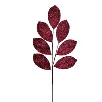 27" Burgundy Glitter Leaf Spray 4/bg