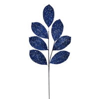 27" Midnite Blue Glitter Leaf Spray 4/bg