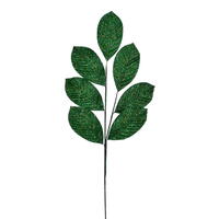 27" Midnt Green Glitter Leaf Spray 4/bg