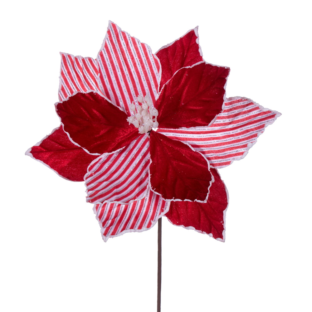 Vickerman 17" Artificial Red and White Striped Poinsettia Christmas Stem