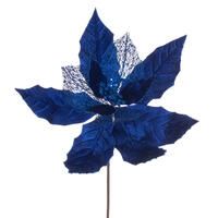 Vickerman 11" Velvet and Glitter Mesh Poinsettia Flower on Stem