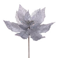 Vickerman 11" Velvet and Glitter Mesh Poinsettia Flower on Stem