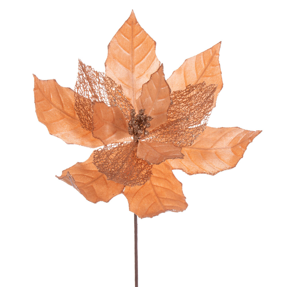 Vickerman 11" Velvet and Glitter Mesh Poinsettia Flower on Stem