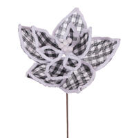 Vickerman 11" Plaid Flower With White Outline on Stem
