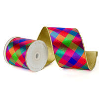 Vickerman 4"X10 Yds Diagonal Check Gold Trim/Backing Ribbon.