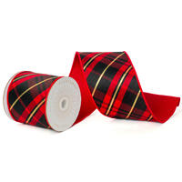 4"x10yd Red Black Gold Diagonal Plaid
