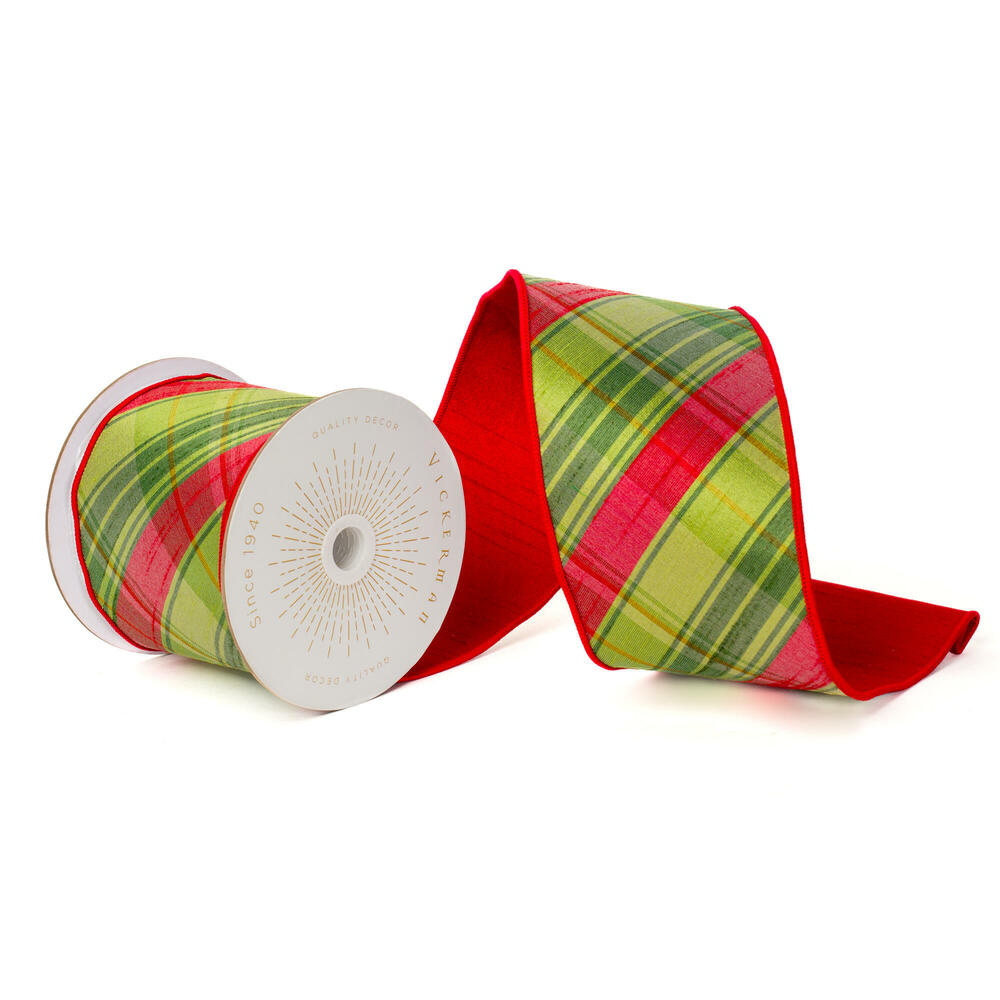 Vickerman Multicolor Traditional Plaid with Jeweled Gold Applique Center and Gold Backing Ribbon