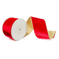 4"x10yd Red Shiny Velvet Gold Trim