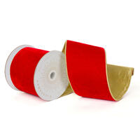 4"x10yd Red Velvet Gold Trim/Backing