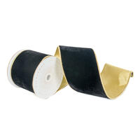 4"x10yd Black Velvet Gold Trim/Backing