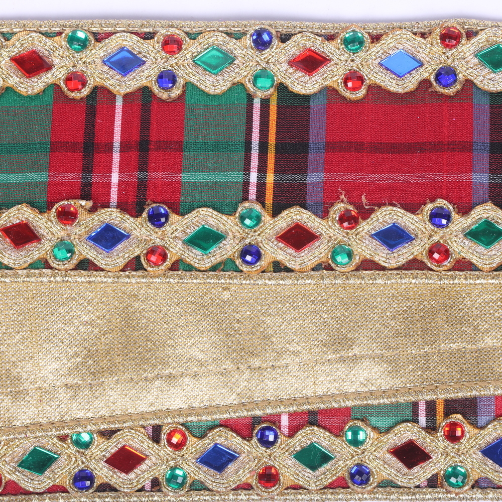 5 Yard Multi Plaid Jewel Gold Trim Ribbon