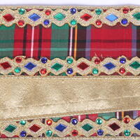 5 Yard Multi Plaid Jewel Gold Trim Ribbon