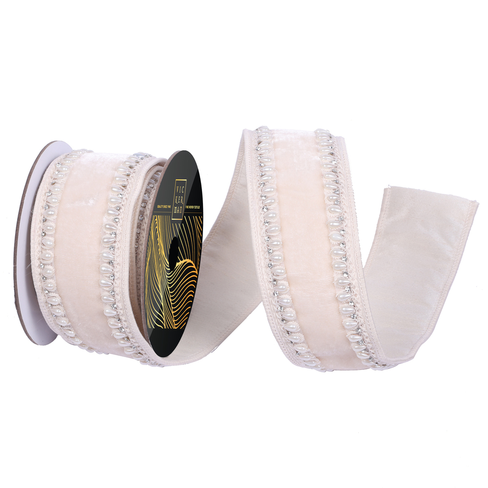 2.5"x5yd Velvet Pearl Jewel Trim Ribbon