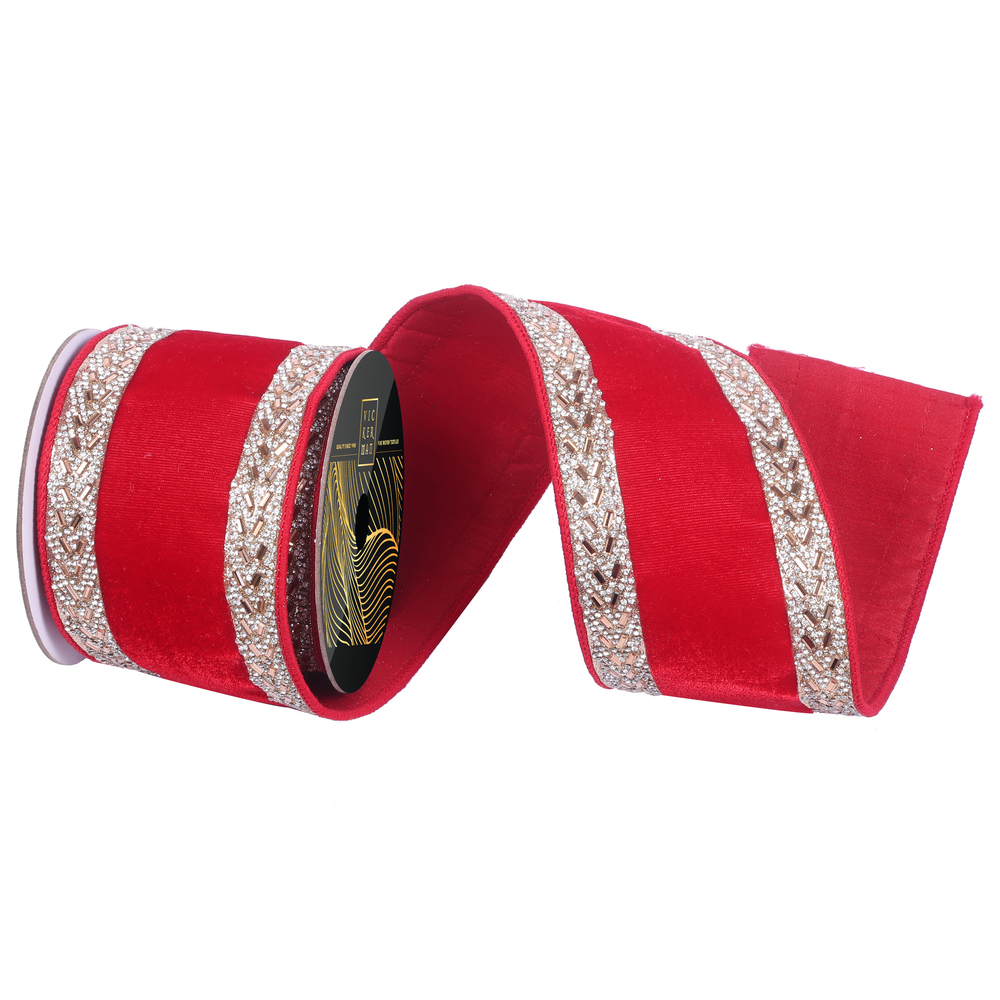4"x5yd Velvet Jewel Trim Ribbon