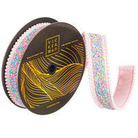 1.5"x10yd Iridescent Sequin Pink Pom Ribbon