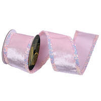 5yd Baby Pink Velvet Pink Iridescent Sequin Trim Ribbon