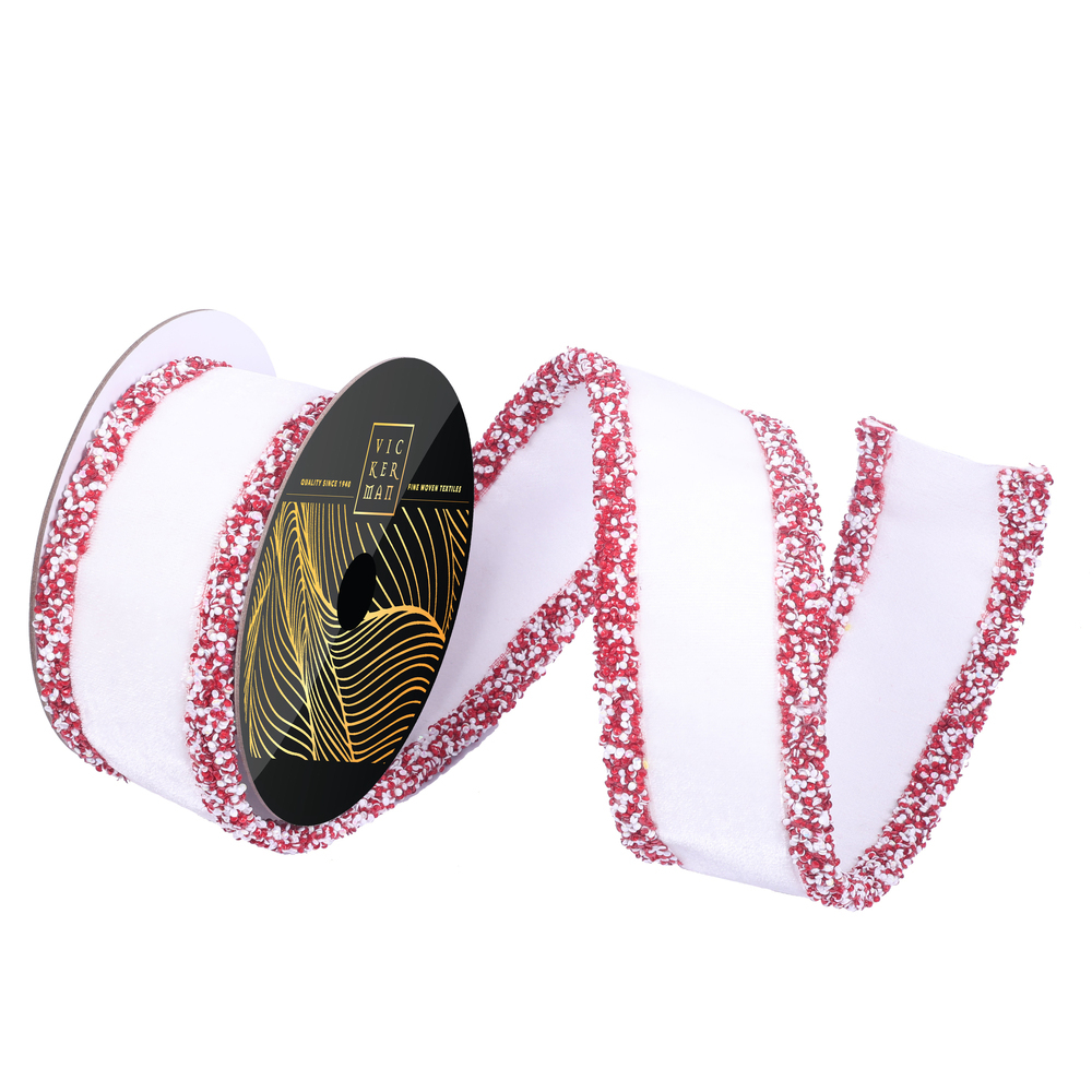 5yd Velvet Red/White Sequin Trim Ribbon